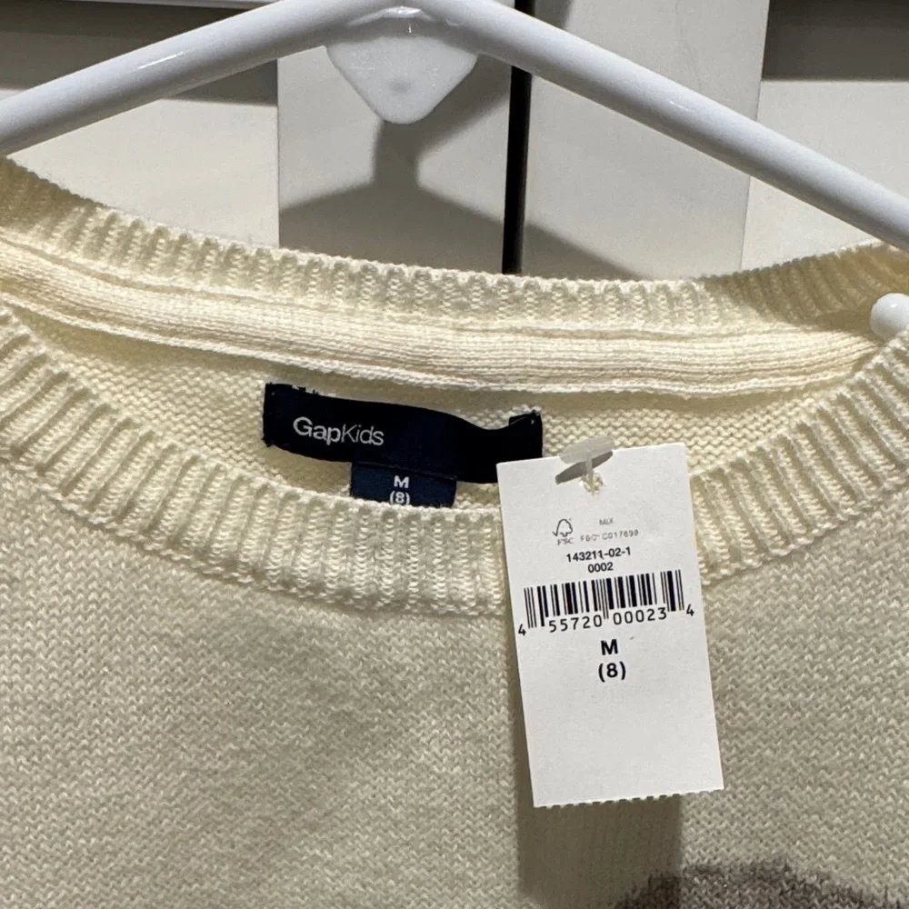 GAP Kids Cream and Gray Metallic Sweater with Dog Design